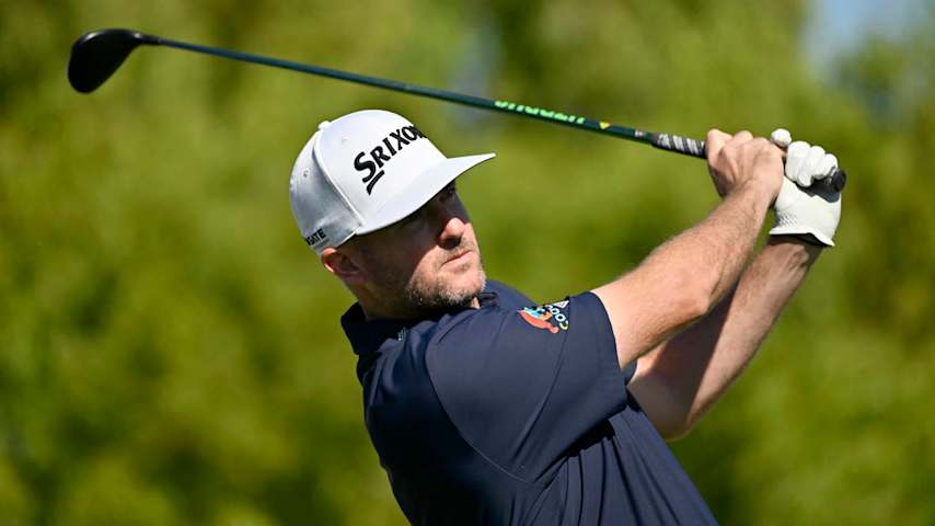 LAS VEGAS, NEVADA - OCTOBER 20: Taylor Pendrith of Canada plays his shot from the first tee during the final round of the Shriners Children's Open 2024 at TPC Summerlin on October 20, 2024 in Las Vegas, Nevada. (Photo by David Becker/Getty Images)