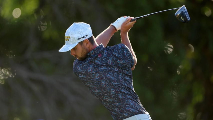 HONOLULU, HAWAII - JANUARY 14: Adam Svensson of Canada plays his shot from the fifth tee during the final round of the Sony Open in Hawaii at Waialae Country Club on January 14, 2024 in Honolulu, Hawaii. (Photo by Michael Reaves/Getty Images)