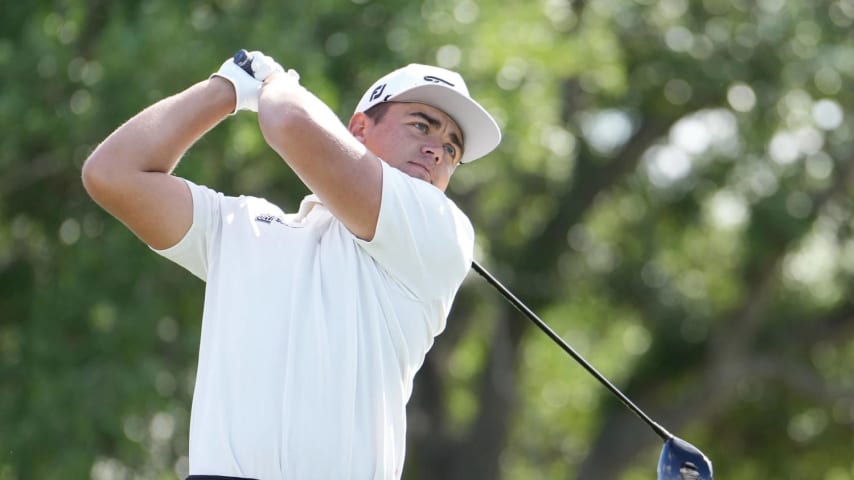 HOUSTON, TEXAS - MARCH 30: Garrick Higgo of South Africa hits a tee shot on the first hole during the third round of the Texas Children's Houston Open at Memorial Park Golf Course on March 30, 2024 in Houston, Texas. (Photo by Raj Mehta/Getty Images)