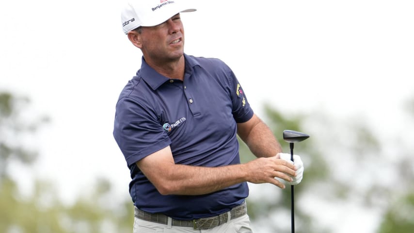 HOUSTON, TEXAS - MARCH 29: Chez Reavie of the United States reacts to a shot from the 17th tee during the second round of the Texas Children's Houston Open at Memorial Park Golf Course on March 29, 2024 in Houston, Texas. (Photo by Raj Mehta/Getty Images)