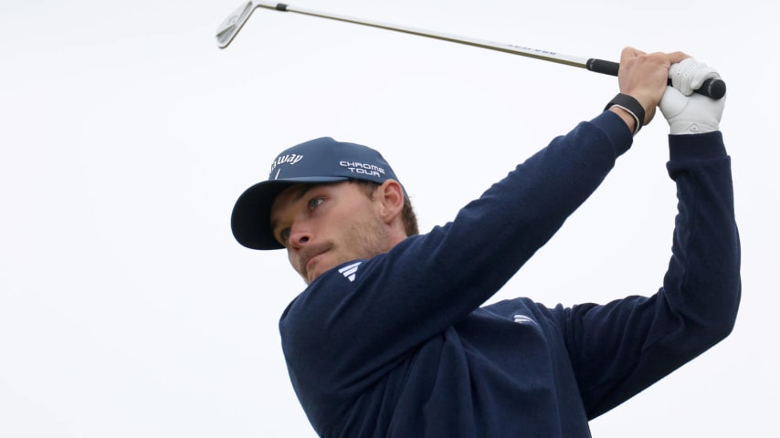 TROON, SCOTLAND - JULY 18: Nicolai Hojgaard of Denmark tees off on the seventh hole on day one of The 152nd Open championship at Royal Troon on July 18, 2024 in Troon, Scotland. (Photo by Harry How/Getty Images)