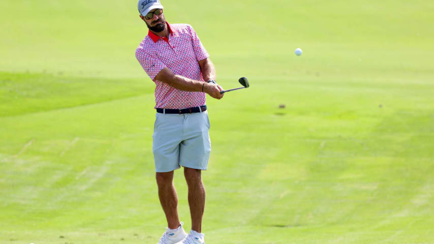 MCKINNEY, TEXAS - APRIL 30: Tom Whitney hits a chip shot on the sixth hole prior to THE CJ CUP Byron Nelson at TPC Craig Ranch on April 30, 2024 in McKinney, Texas. (Photo by Mike Mulholland/Getty Images for The CJ Cup)