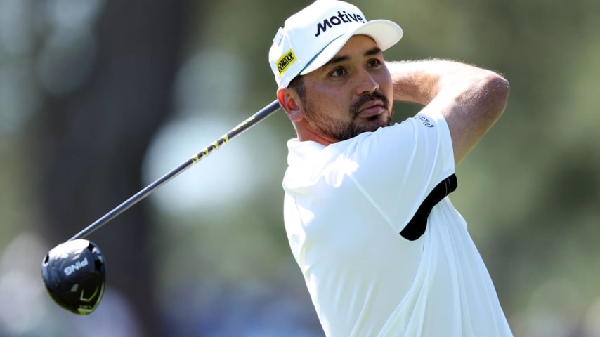 AUGUSTA, GEORGIA - APRIL 14: Jason Day of Australia plays his shot from the third tee during the final round of the 2024 Masters Tournament at Augusta National Golf Club on April 14, 2024 in Augusta, Georgia. (Photo by Warren Little/Getty Images)