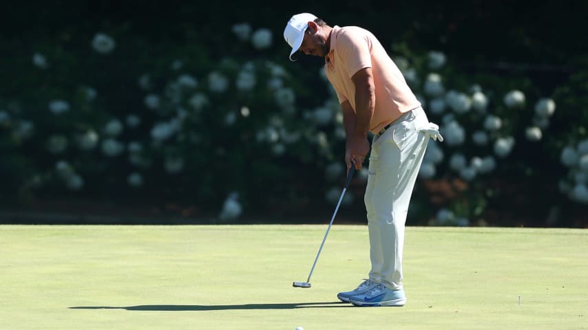 AUGUSTA, GEORGIA - APRIL 08:  Brooks Koepka of the United States putts on the 11th green during a practice round prior to the 2024 Masters Tournament at Augusta National Golf Club on April 08, 2024 in Augusta, Georgia. (Photo by Maddie Meyer/Getty Images)