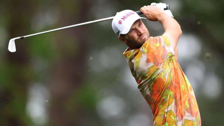 AUGUSTA, GEORGIA - APRIL 09: Wyndham Clark of the United States plays his shot from the fourth tee during a practice round prior to the 2024 Masters Tournament at Augusta National Golf Club on April 09, 2024 in Augusta, Georgia. (Photo by Warren Little/Getty Images)