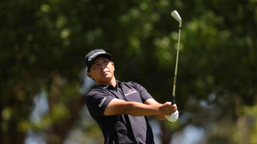 AUGUSTA, GEORGIA - APRIL 13: Kurt Kitayama of the United States plays his shot from the fourth tee during the third round of the 2024 Masters Tournament at Augusta National Golf Club on April 13, 2024 in Augusta, Georgia. (Photo by Jamie Squire/Getty Images) (Photo by Jamie Squire/Getty Images)