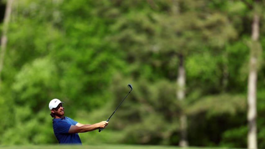 AUGUSTA, GEORGIA - APRIL 13: Tommy Fleetwood of England plays his shot on the 12th tee during the third round of the 2024 Masters Tournament at Augusta National Golf Club on April 13, 2024 in Augusta, Georgia. (Photo by Maddie Meyer/Getty Images)