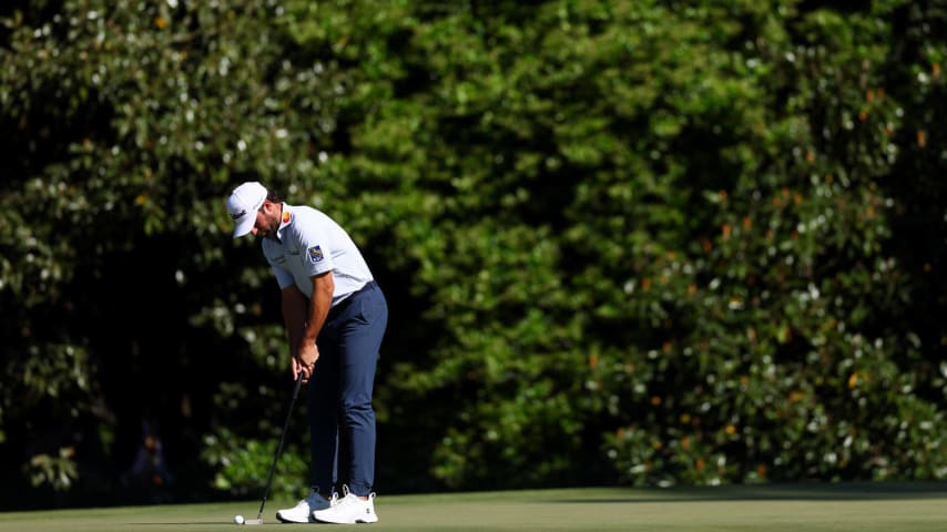 AUGUSTA, GEORGIA - APRIL 13: Cameron Young of the United States putts on the 11th green during the third round of the 2024 Masters Tournament at Augusta National Golf Club on April 13, 2024 in Augusta, Georgia. (Photo by Maddie Meyer/Getty Images)