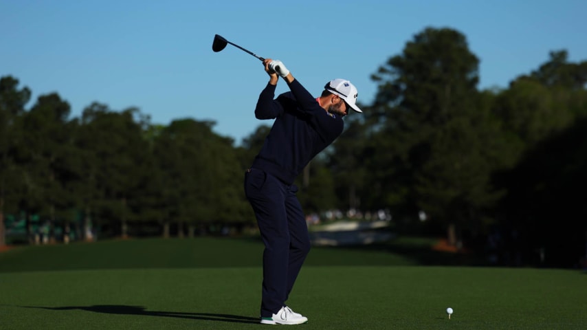 AUGUSTA, GEORGIA - APRIL 12: Adam Hadwin of Canada plays his shot from the first tee during the second round of the 2024 Masters Tournament at Augusta National Golf Club on April 12, 2024 in Augusta, Georgia. (Photo by Andrew Redington/Getty Images)