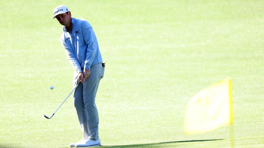 AUGUSTA, GEORGIA - APRIL 12: J.T. Poston of the United States chips onto the first green during the second round of the 2024 Masters Tournament at Augusta National Golf Club on April 12, 2024 in Augusta, Georgia. (Photo by Andrew Redington/Getty Images)