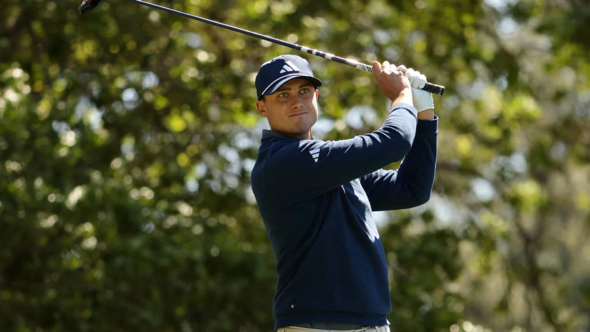 AUGUSTA, GEORGIA - APRIL 12: Ludvig Aberg of Sweden plays his shot from the fourth tee during the second round of the 2024 Masters Tournament at Augusta National Golf Club on April 12, 2024 in Augusta, Georgia. (Photo by Jamie Squire/Getty Images) (Photo by Jamie Squire/Getty Images)