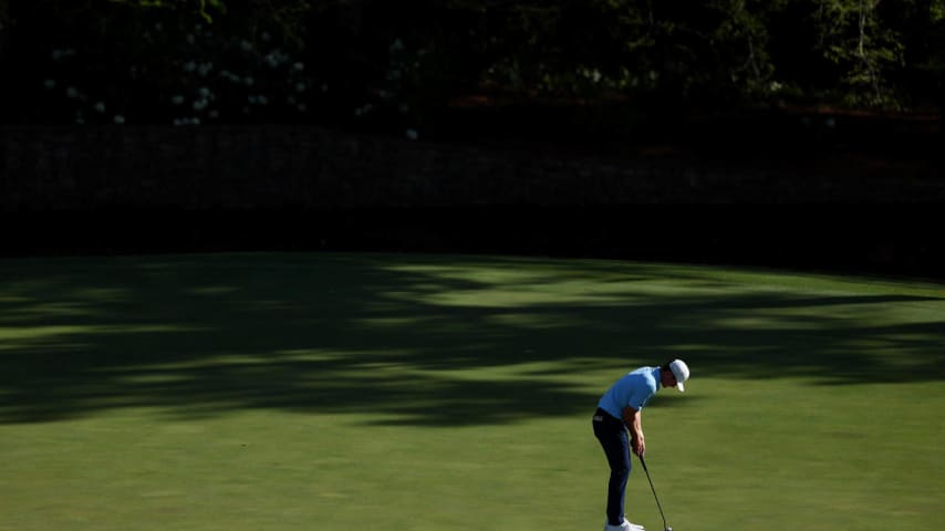 AUGUSTA, GEORGIA - APRIL 12: Nick Dunlap of the United States putts on the 11th green during the second round of the 2024 Masters Tournament at Augusta National Golf Club on April 12, 2024 in Augusta, Georgia. (Photo by Maddie Meyer/Getty Images)