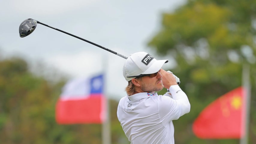 PANAMA, CIUDAD DE, PANAMA - FEBRUARY 04: Austin Cook of United States plays his shot from the first tee during the final round of The Panama Championship at Club de Golf de Panama on February 04, 2024 in Panama, Ciudad de, Panama. (Photo by Hector Vivas/Getty Images)