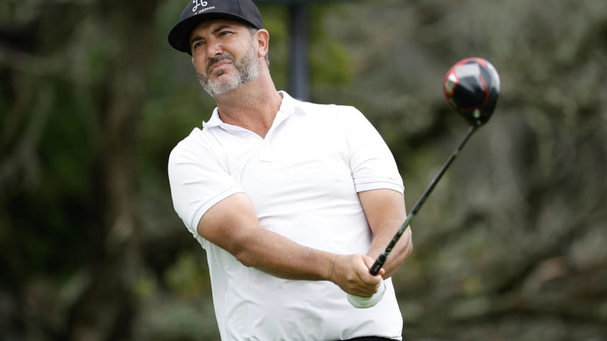 ST SIMONS ISLAND, GEORGIA - NOVEMBER 16: Scott Piercy of the United States hits a tee shot on the second hole during the first round of The RSM Classic on the Seaside Course at Sea Island Resort on November 16, 2023 in St Simons Island, Georgia. (Photo by Alex Slitz/Getty Images)