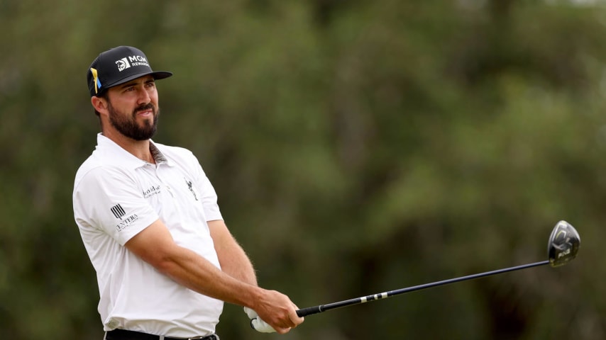 SAN ANTONIO, TEXAS - APRIL 07: Mark Hubbard of the United States plays his tee shot on the 2nd hole during the final round of the Valero Texas Open at TPC San Antonio on April 07, 2024 in San Antonio, Texas. (Photo by Brennan Asplen/Getty Images)