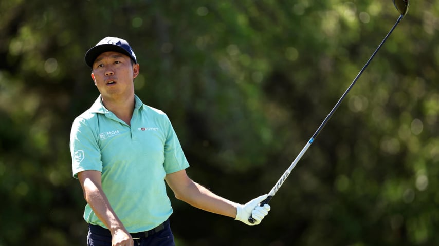 SAN ANTONIO, TEXAS - APRIL 04: David Lipsky of the United States plays his tee shoot on the 9th hole during the first round of the Valero Texas Open at TPC San Antonio on April 04, 2024 in San Antonio, Texas. (Photo by Brennan Asplen/Getty Images)