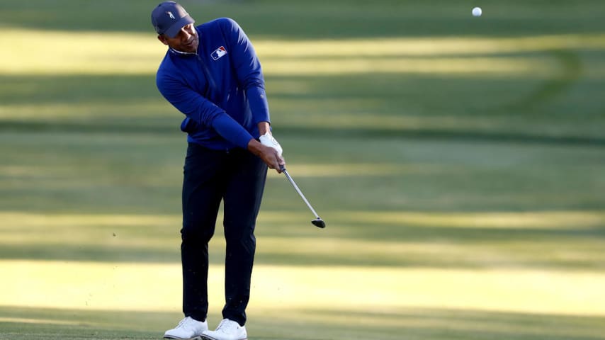 SAN ANTONIO, TEXAS - APRIL 04: Jhonattan Vegas of Colombia plays his chips on the 13th hole during the first round of the Valero Texas Open at TPC San Antonio on April 04, 2024 in San Antonio, Texas. (Photo by Raj Mehta/Getty Images)