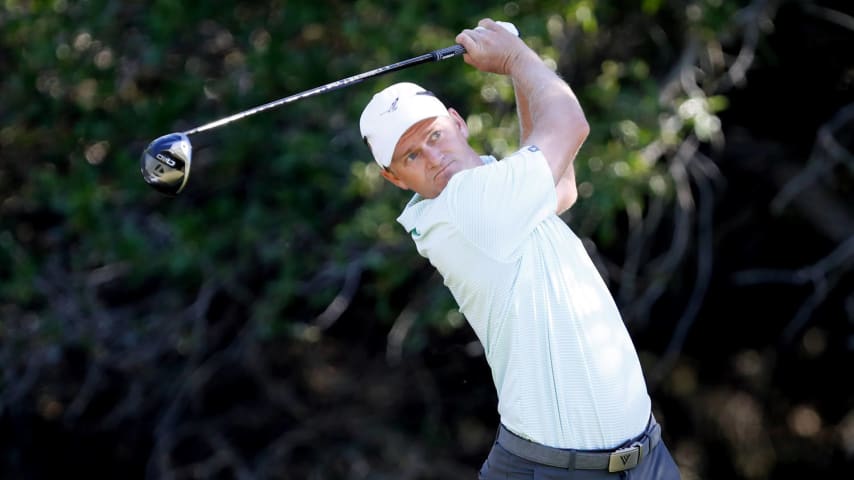 SAN ANTONIO, TEXAS - APRIL 04: Adam Long of the United States plays his tee shoot on the 14th hole during the first round of the Valero Texas Open at TPC San Antonio on April 04, 2024 in San Antonio, Texas. (Photo by Raj Mehta/Getty Images)