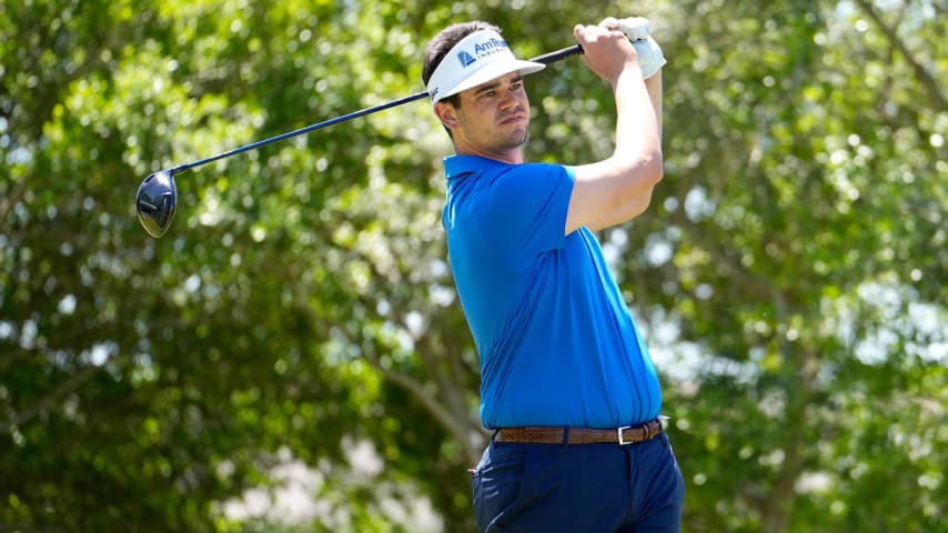 SAN ANTONIO, TEXAS - APRIL 04: Beau Hossler of the United States plays his tee shoot on the 18th hole during the first round of the Valero Texas Open at TPC San Antonio on April 04, 2024 in San Antonio, Texas. (Photo by Raj Mehta/Getty Images)