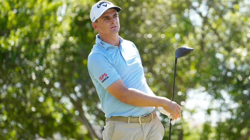 SAN ANTONIO, TEXAS - APRIL 04: Christiaan Bezuidenhout of South Africa plays his tee shoot from the 18th hole during the first round of the Valero Texas Open at TPC San Antonio on April 04, 2024 in San Antonio, Texas. (Photo by Raj Mehta/Getty Images)