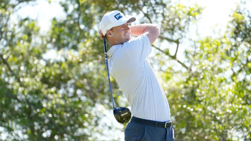 SAN ANTONIO, TEXAS - APRIL 04: Victor Perez of France plays his tee shot on the 18th hole during the first round of the Valero Texas Open at TPC San Antonio on April 04, 2024 in San Antonio, Texas. (Photo by Raj Mehta/Getty Images)