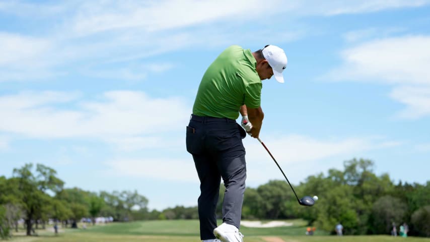 SAN ANTONIO, TEXAS - APRIL 05: Tom Kim of South Korea plays his tee shot on the 8th hole during the second round of the Valero Texas Open at TPC San Antonio on April 05, 2024 in San Antonio, Texas. (Photo by Raj Mehta/Getty Images)