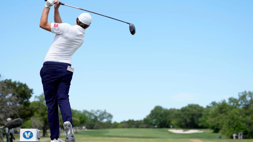 SAN ANTONIO, TEXAS - APRIL 05: Matt Fitzpatrick of England plays his tee shot on the 8th hole during the second round of the Valero Texas Open at TPC San Antonio on April 05, 2024 in San Antonio, Texas. (Photo by Raj Mehta/Getty Images)