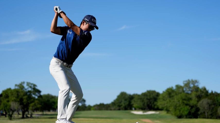 SAN ANTONIO, TEXAS - APRIL 05: Michael Kim of the United States plays his tee shot on the 8th hole during the second round of the Valero Texas Open at TPC San Antonio on April 05, 2024 in San Antonio, Texas. (Photo by Raj Mehta/Getty Images)