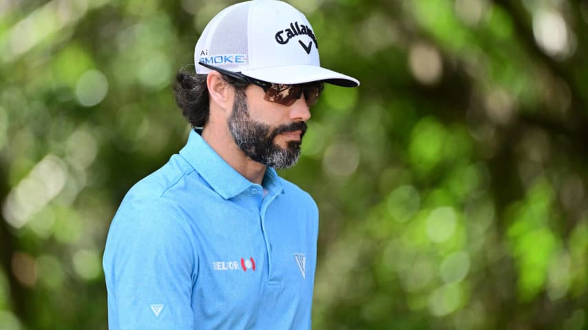 PALM HARBOR, FLORIDA - MARCH 24: Adam Hadwin of Canada walks to play his shot from the third tee during the final round of the Valspar Championship at Copperhead Course at Innisbrook Resort and Golf Club on March 24, 2024 in Palm Harbor, Florida. (Photo by Julio Aguilar/Getty Images)