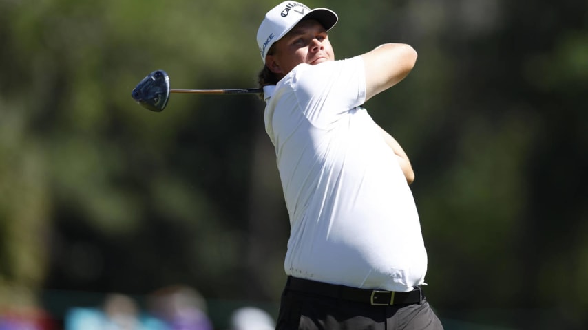 PALM HARBOR, FLORIDA - MARCH 21: Sami Valimaki of Finland plays his shot from the 14th tee during the first round of the Valspar Championship at Copperhead Course at Innisbrook Resort and Golf Club on March 21, 2024 in Palm Harbor, Florida. (Photo by Douglas P. DeFelice/Getty Images)