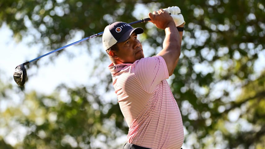 PALM HARBOR, FLORIDA - MARCH 17: Jhonattan Vegas of Venezuela plays his shot from the 14th tee during the second round of the Valspar Championship at Innisbrook Resort and Golf Club on March 17, 2023 in Palm Harbor, Florida. (Photo by Julio Aguilar/Getty Images)