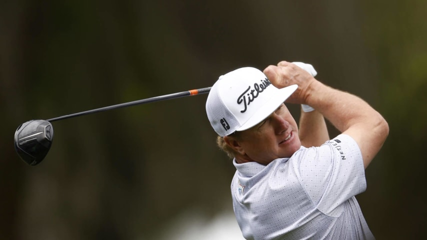 PALM HARBOR, FLORIDA - MARCH 22: Charley Hoffman of the United States plays his shot from the ninth tee during the second round of the Valspar Championship at Copperhead Course at Innisbrook Resort and Golf Club on March 22, 2024 in Palm Harbor, Florida. (Photo by Douglas P. DeFelice/Getty Images)