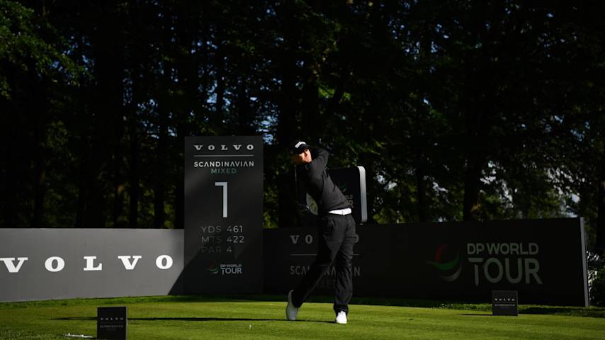 HELSINGBORG, SWEDEN - JUNE 06: Hurly Long of Germany tees off on the first hole during day one of the Volvo Car Scandinavian Mixed at Vasatorps Golfklubb on June 06, 2024 in Helsingborg, Sweden. (Photo by Valerio Pennicino/Getty Images)