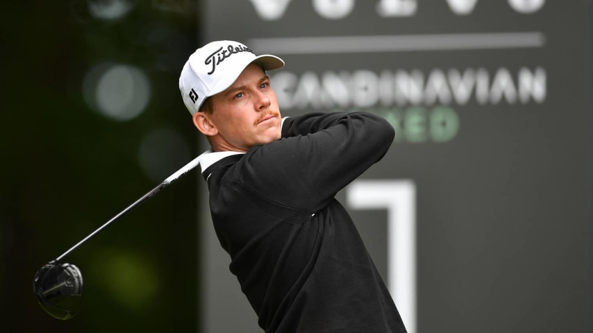 HELSINGBORG, SWEDEN - JUNE 07: Daniel Hillier of New Zealand tees off on the first hole during day two of the Volvo Car Scandinavian Mixed at Vasatorps Golfklubb on June 07, 2024 in Helsingborg, Sweden. (Photo by Valerio Pennicino/Getty Images)