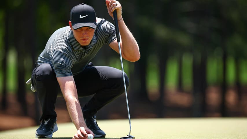 CHARLOTTE, NORTH CAROLINA - MAY 12: Cam Davis of Australia looks over a putt on the second hole during the final round of the Wells Fargo Championship at Quail Hollow Club on May 12, 2024 in Clifton, North Carolina. (Photo by Jared C. Tilton/Getty Images)