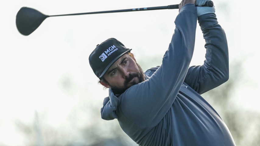 SCOTTSDALE, ARIZONA - FEBRUARY 09: Mark Hubbard of the United States plays his shot from the third tee during the continuation of the weather-delayed first round of the WM Phoenix Open at TPC Scottsdale on February 09, 2024 in Scottsdale, Arizona. (Photo by Christian Petersen/Getty Images)