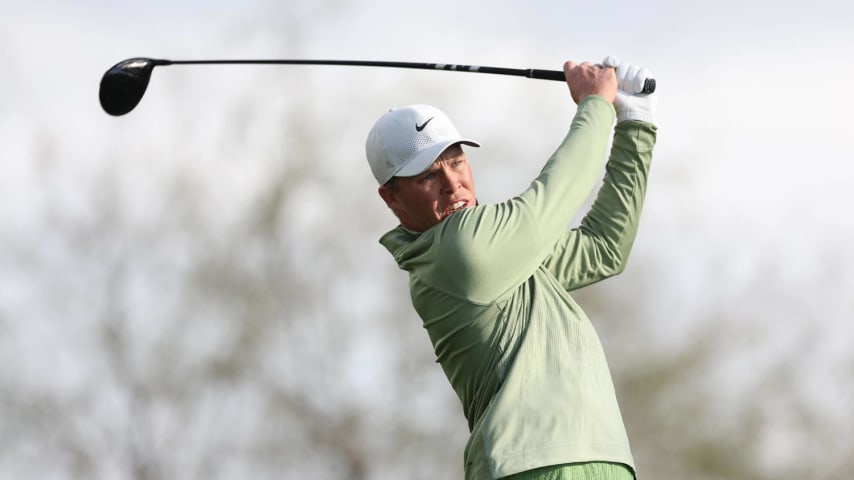 SCOTTSDALE, ARIZONA - FEBRUARY 10: Nick Hardy of the United States plays his shot from the third tee during the third round of the WM Phoenix Open at TPC Scottsdale on February 10, 2024 in Scottsdale, Arizona. (Photo by Christian Petersen/Getty Images)