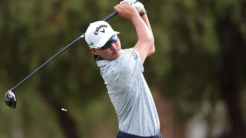 SCOTTSDALE, ARIZONA - FEBRUARY 09: Min Woo Lee of Australia plays his shot from the fifth tee during the final round of the WM Phoenix Open 2025 at TPC Scottsdale on February 09, 2025 in Scottsdale, Arizona. (Photo by Christian Petersen/Getty Images)