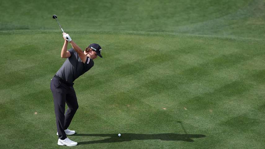 SCOTTSDALE, ARIZONA - FEBRUARY 09: Rasmus Hojgaard of Denmark plays his shot from the 11th tee during the final round of the WM Phoenix Open 2025 at TPC Scottsdale on February 09, 2025 in Scottsdale, Arizona. (Photo by Andy Lyons/Getty Images)