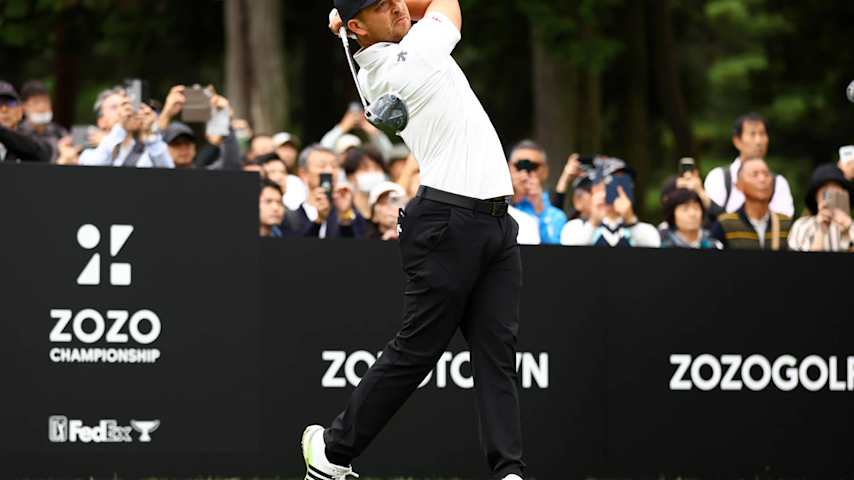 INZAI, JAPAN - OCTOBER 26: Xander Schauffele of the United States hits his tee shot on the 11th hole during the third round of the Zozo Championship 2024 at Accordia Golf Narashino Country Club on October 26, 2024 in Inzai, Chiba, Japan. (Photo by Yong Teck Lim/Getty Images)
