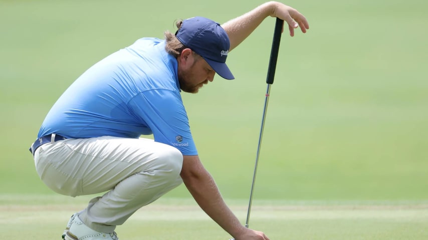 AVONDALE, LOUISIANA - APRIL 28: Zac Blair of the United States lines up a putt on the sixth green during the final round of the Zurich Classic of New Orleans at TPC Louisiana on April 28, 2024 in Avondale, Louisiana. (Photo by Jonathan Bachman/Getty Images)