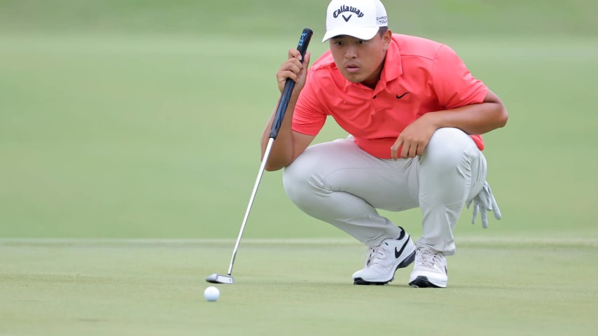 AVONDALE, LOUISIANA - APRIL 27: Kevin Yu of Taiwan putts on the 18th green during the third round of the Zurich Classic of New Orleans at TPC Louisiana on April 27, 2024 in Avondale, Louisiana. (Photo by Jonathan Bachman/Getty Images)