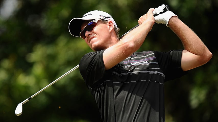 PALM HARBOR, FL - MARCH 16: John Senden of Australia hits a tee shot on the 3rd hole during the final round of the Valspar Championship at Innisbrook Resort and Golf Club on March 16, 2014 in Palm Harbor, Florida.  (Photo by Maddie Meyer/Getty Images)