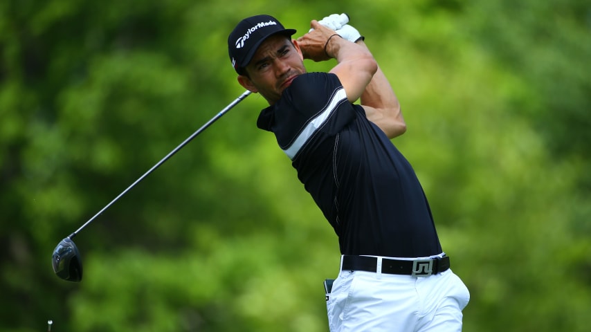 DUBLIN, OH - MAY 30:  Camilo Villegas of Colombia watches his tee shot on the 18th hole during the second round of the Memorial Tournament presented by Nationwide Insurance at Muirfield Village Golf Club on May 30, 2014 in Dublin, Ohio.  (Photo by Andy Lyons/Getty Images)