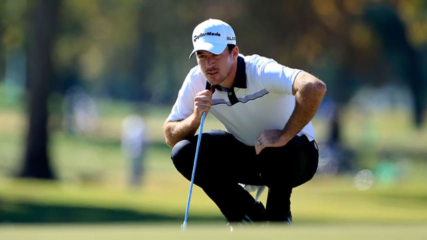 JACKSON, MS - NOVEMBER 09:  Nick Taylor of Canada lines up a putt on the sixth hole during the Final Round of the Sanderson Farms Championship at The Country Club of Jackson on November 9, 2014 in Jackson, Mississippi.  (Photo by Michael Cohen/Getty Images)