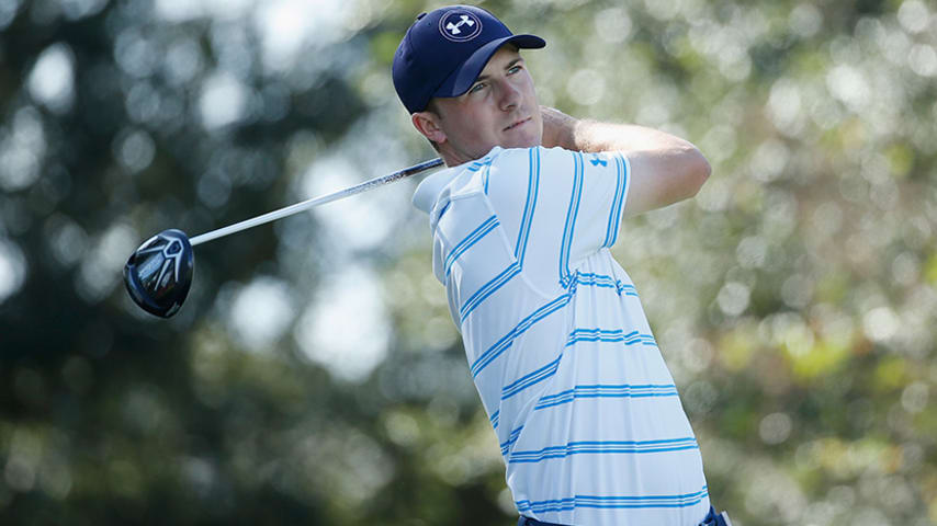 WINDERMERE, FL - DECEMBER 06:  Jordan Spieth hits his tee shot on the fourth hole during the third round of the Hero World Challenge at the Isleworth Golf & Country Club on December 6, 2014 in Windermere, Florida.  (Photo by Scott Halleran/Getty Images)