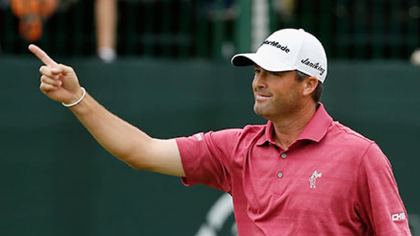 SCOTTSDALE, AZ - JANUARY 29: Ryan Palmer celebrates after a birdie putt on the 16th hole during the first round of the Waste Management Phoenix Open at TPC Scottsdale on January 29, 2015 in Scottsdale, Arizona. (Photo by Scott Halleran/Getty Images)