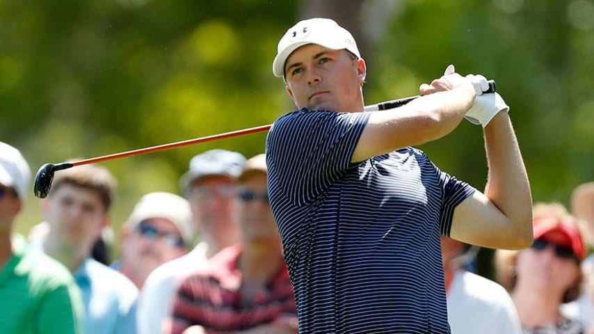 PALM HARBOR, FL - MARCH 15: Jordan Spieth hits off the second tee during the final round of the Valspar Championship at Innisbrook Resort Copperhead Course on March 15, 2015 in Palm Harbor, Florida.  (Photo by Mike Lawrie/Getty Images)