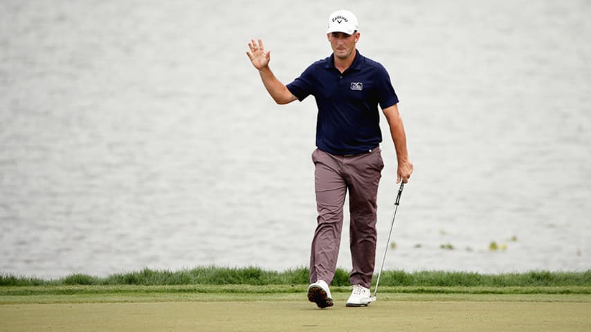 ORLANDO, FL - MARCH 22:  Matt Every of the United States waves after making a putt for birdie on the sixth hole during the final round of the Arnold Palmer Invitational Presented By MasterCard at the Bay Hill Club and Lodge on March 22, 2015 in Orlando, Florida.  (Photo by Sam Greenwood/Getty Images)