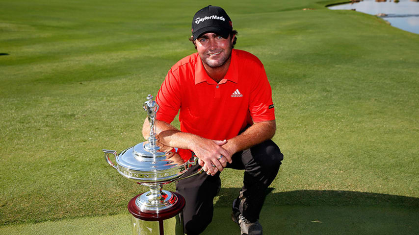 IRVING, TX - MAY 31:  Steven Bowditch of Australia poses with the trophy after his four-stroke victory at the AT&T Byron Nelson at the TPC Four Seasons Resort Las Colinas on May 31, 2015 in Irving, Texas.  (Photo by Tom Pennington/Getty Images)
